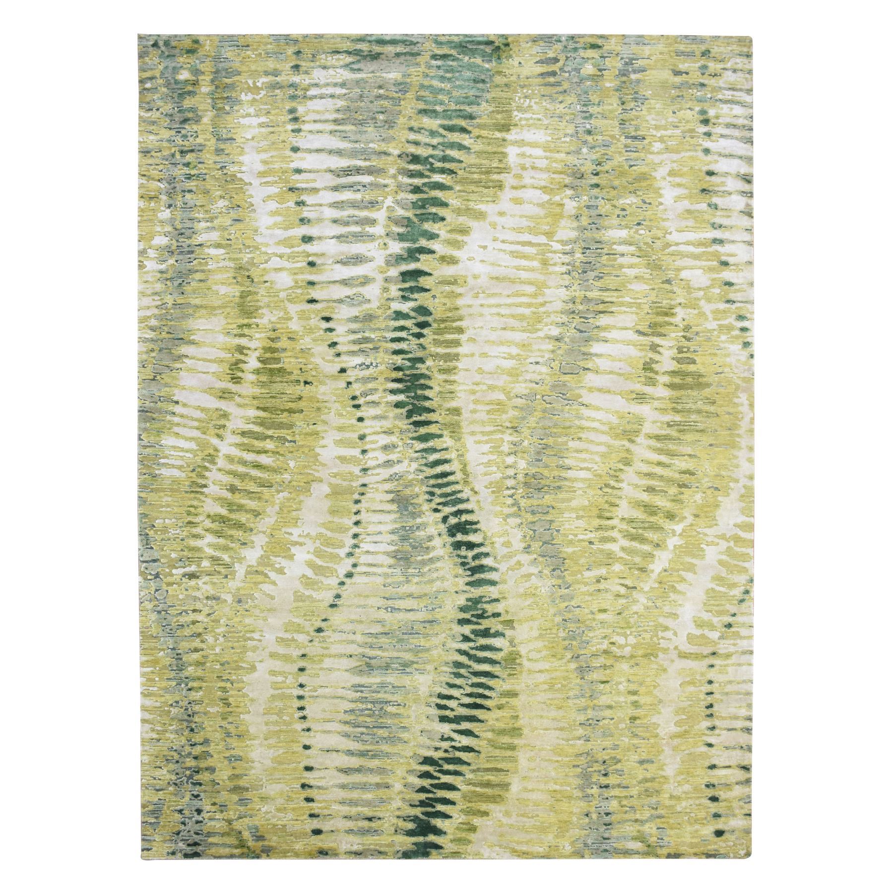 Shades of Green, Crocodile Safari Design, 100% Silk, Densely Woven, Hand Knotted, Oriental Rug